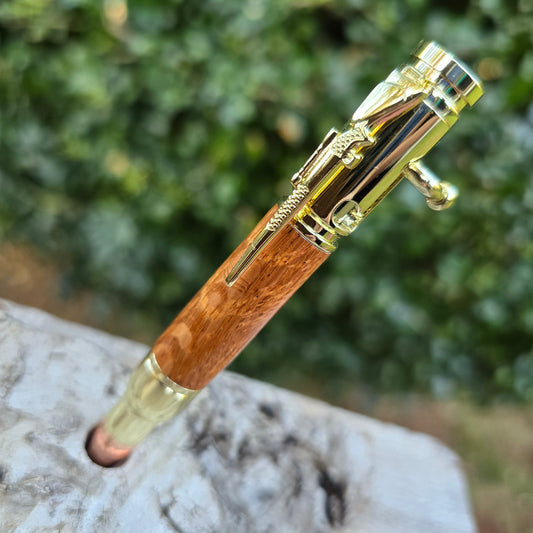 MINI Silky Oak Ned Kelly Style Pen with Gold Trim