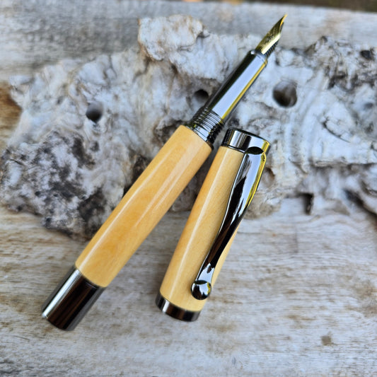 Huon Pine Atrax Fountain Pen with Etched Metal Trim