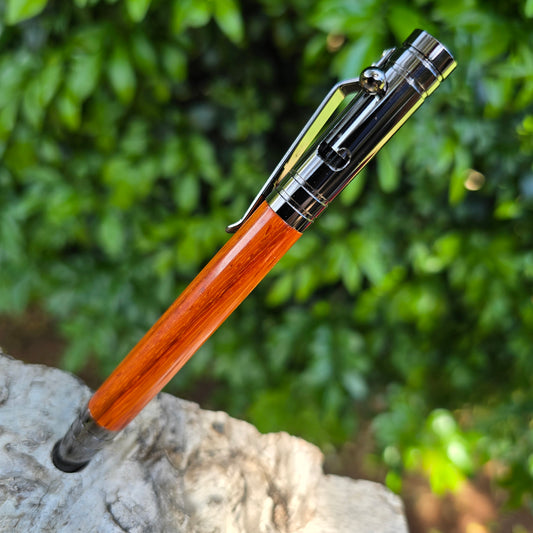 African Padauk Bolster Style Pen with Etched Metal Trim
