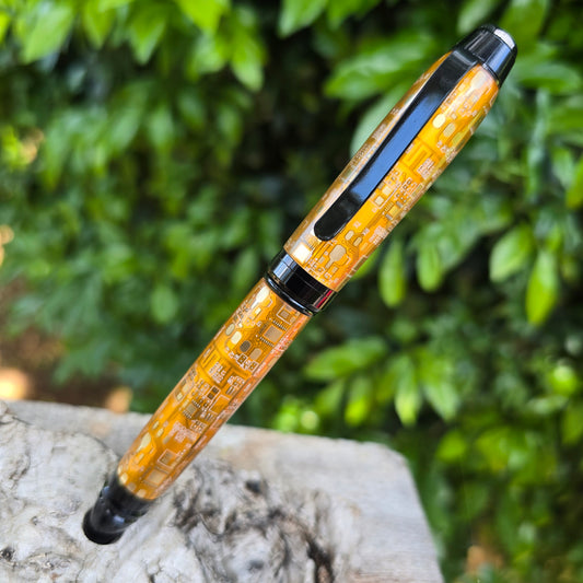 Computer Circuit Board Cuban Twist Style Pen with Black Trim