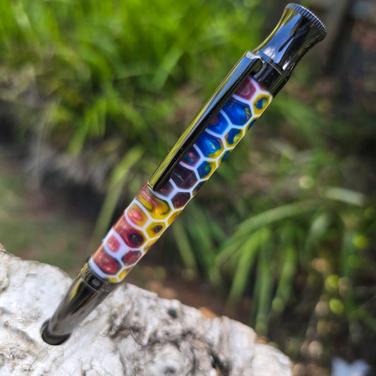 3D Printed Honeycomb Samsara Twist Style Pen with Etched Metal Trim