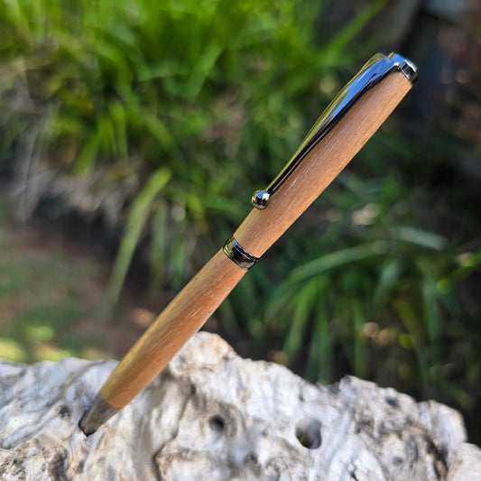 Queensland Maple Slimline Twist Pen with Etched Metal Trim