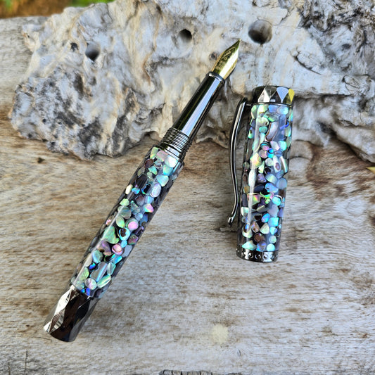 Abalone Atrax Fountain Pen with Etched Metal Trim