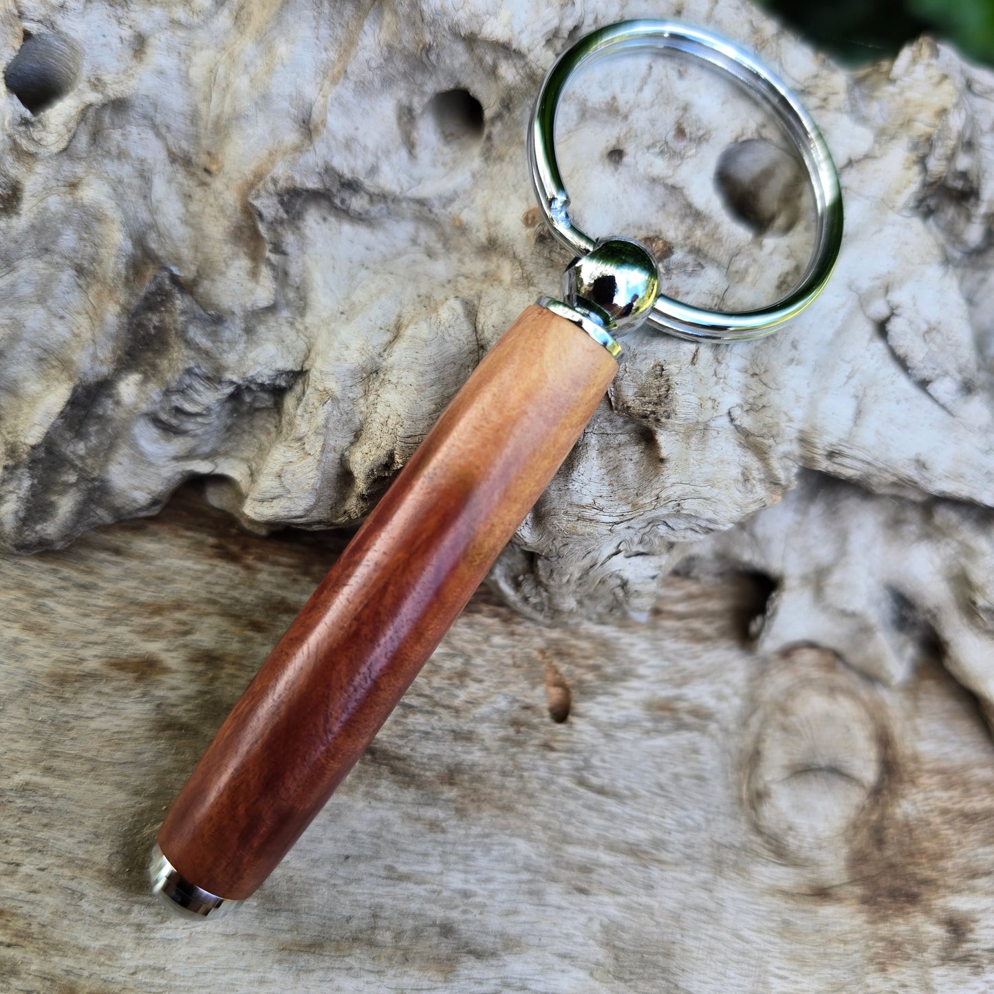 Mallee Burl Key Charm with Silver Trim