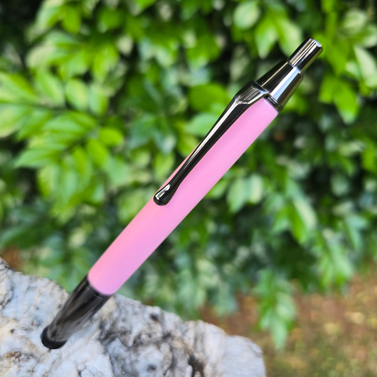 Pink Acrylic Imperial Click Style Pen with Etched Metal Trim