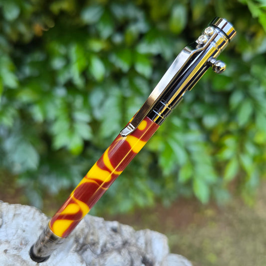 Acrylic Resin Bolster Style Pen with Etched Metal Trim