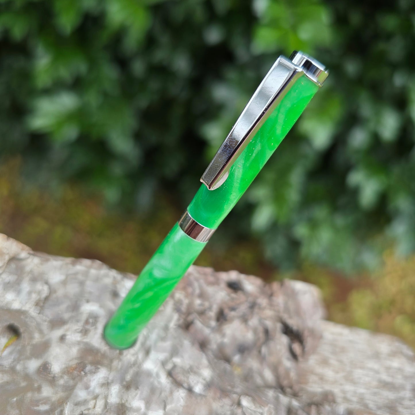 Acrylic Mini Credit Card Size Twist Style Pen with Silver Trim