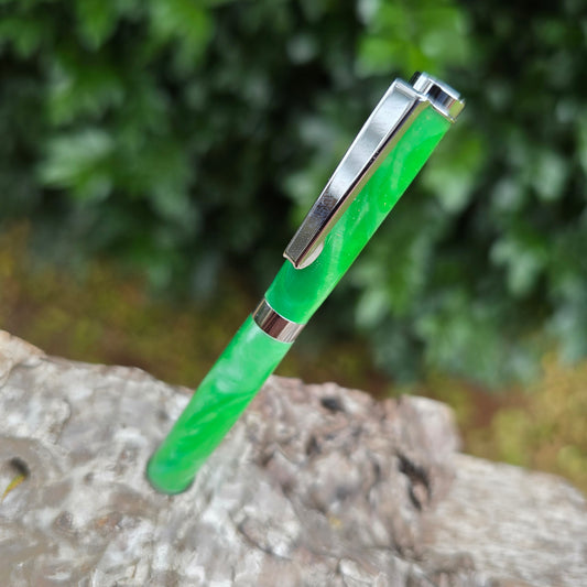 Acrylic Mini Credit Card Size Twist Style Pen with Silver Trim