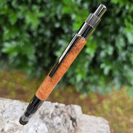 York Gum Burl Axel Click Style Pen with Etched Metal Trim