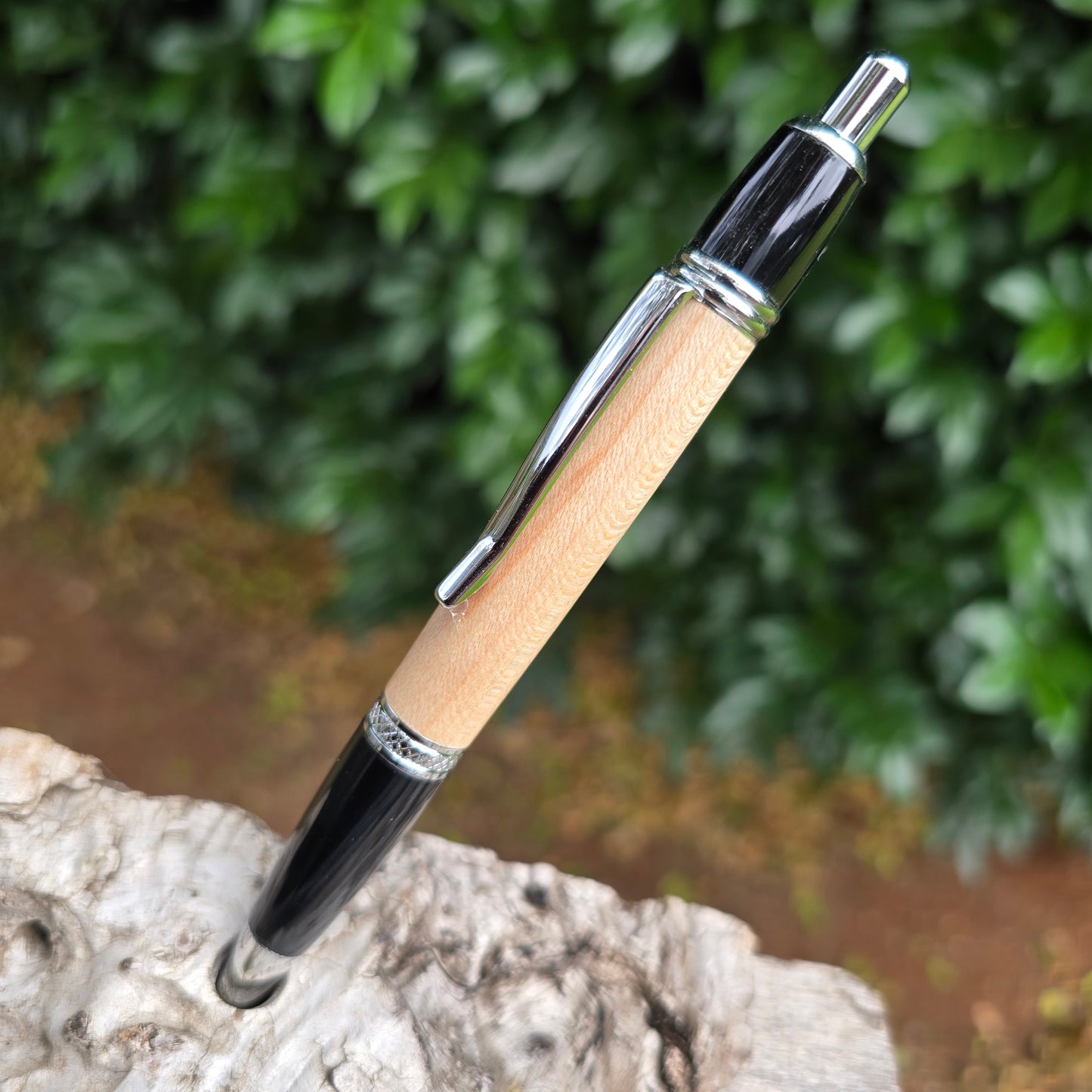 American Hard Maple Sierra Click Style Pen with Black/Silver Trim