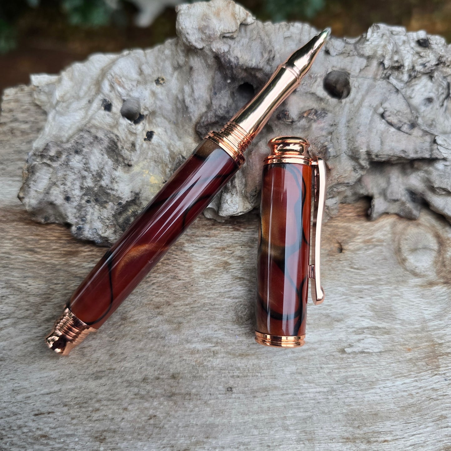 Acrylic Stromberg Rollerball OR Fountain Pen with Copper Trim