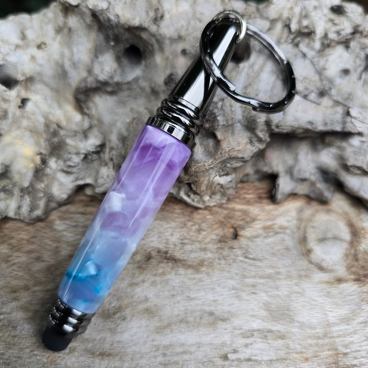 Ice Crush Acrylic Resin Stylus Keyring Pen with Etched Metal Trim