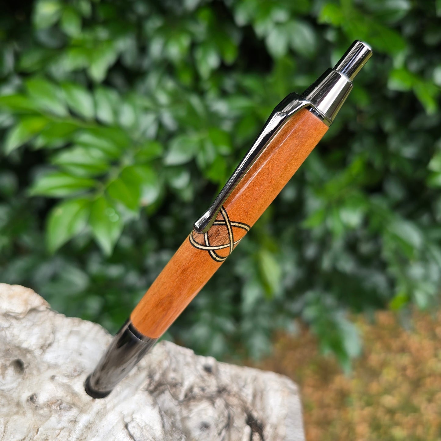 Black Walnut/Cherry Segmented Imperial Click Style Pen with Etched Metal Trim