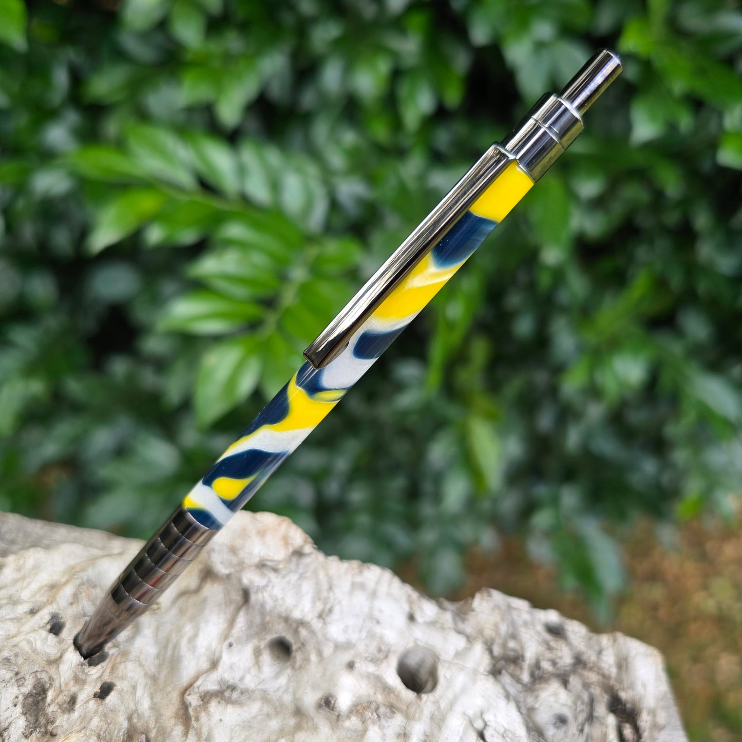 Acrylic Resin Slender Click Pen with Etched Metal Trim
