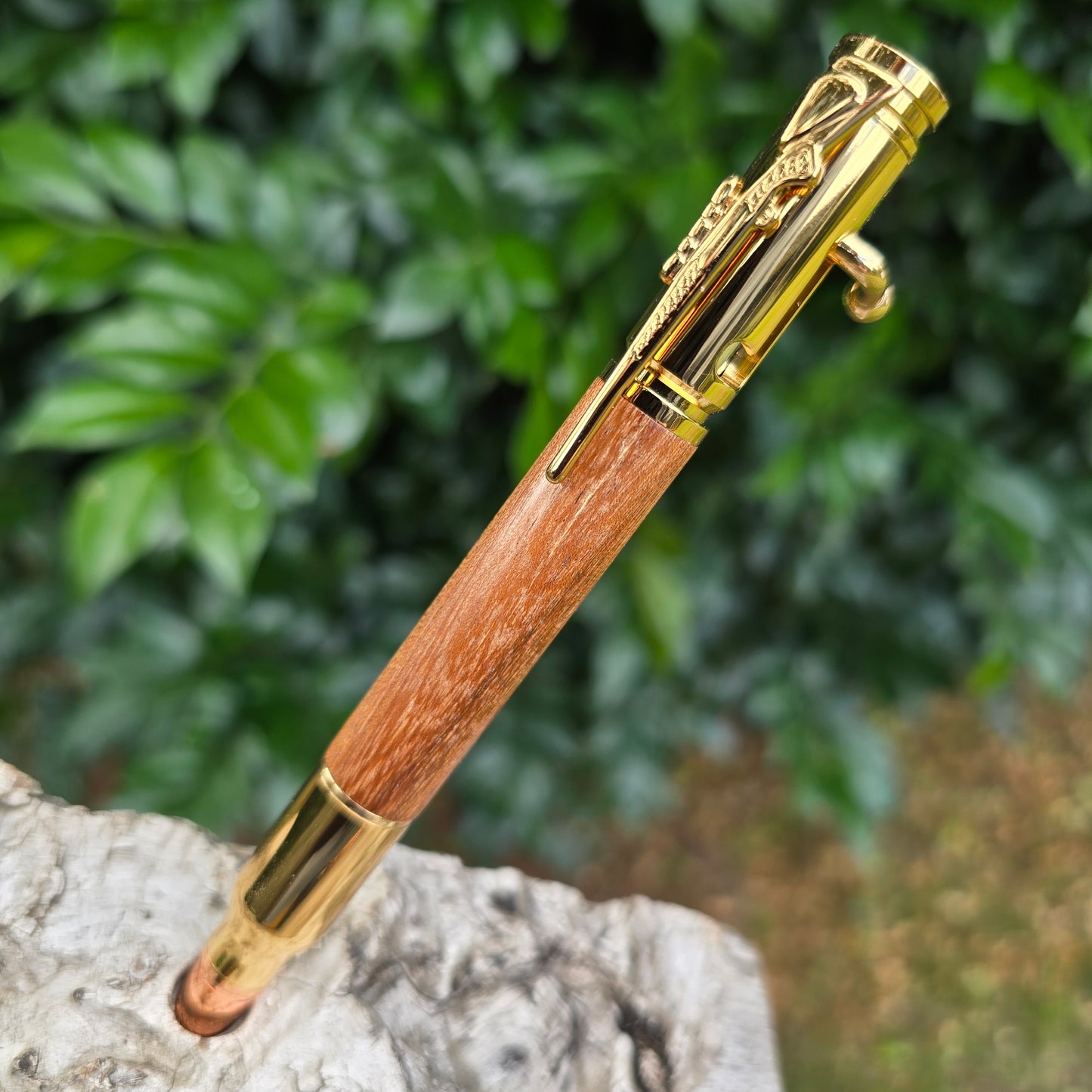 Blackwood Ned Kelly Style Pen with NATURAL WAX Finish and Gold Trim