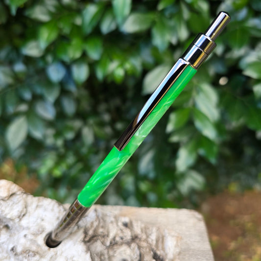 Green Acrylic Resin Slender Click Style Pen with Etched Metal Trim