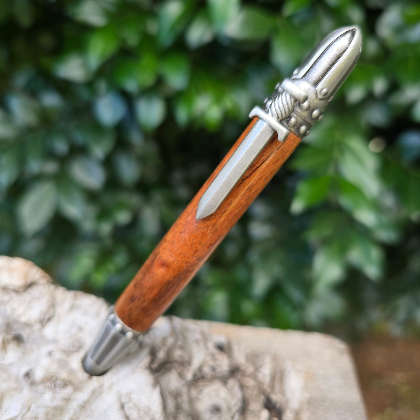 Tasmanian Blackwood Knights Armor Twist Style Pen with Antique Pewter Trim