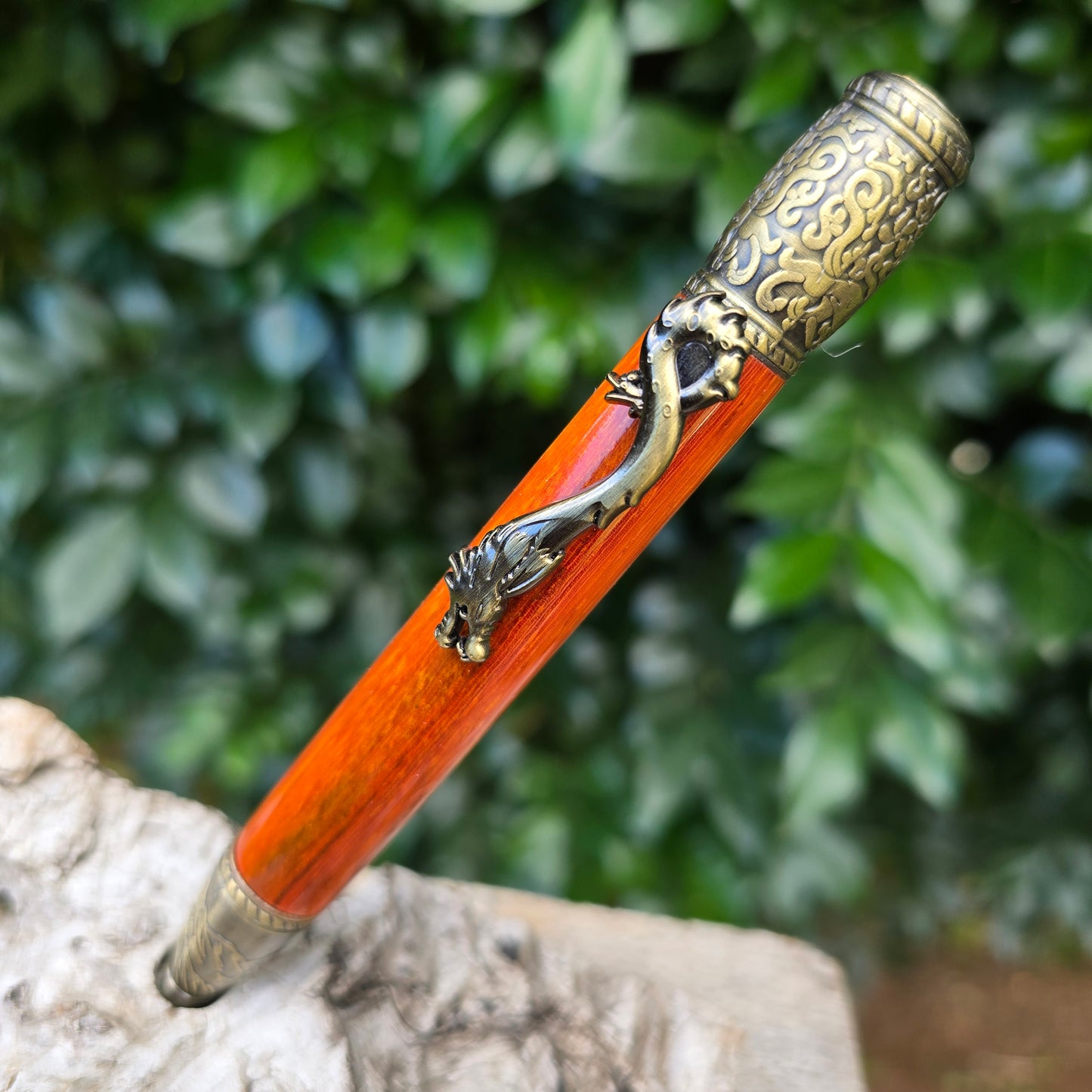 African Padauk Allure Dragon Twist Style Pen with Antique Brass Trim