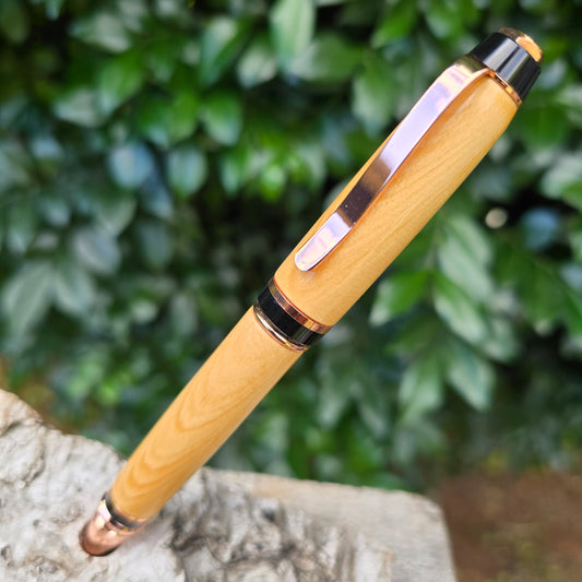 Huon Pine Cuban Twist Style Pen with Copper Trim