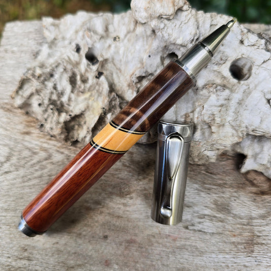 Black Walnut/Huon Pine/Jarrah Magnetic Rollerball Pen with Pewter Trim