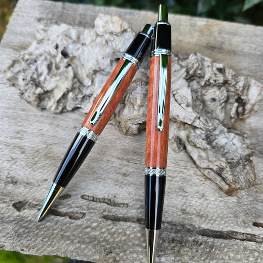 River Red Gum Sierra Click Style Pen & Pencil Set with Black/Silver Trim