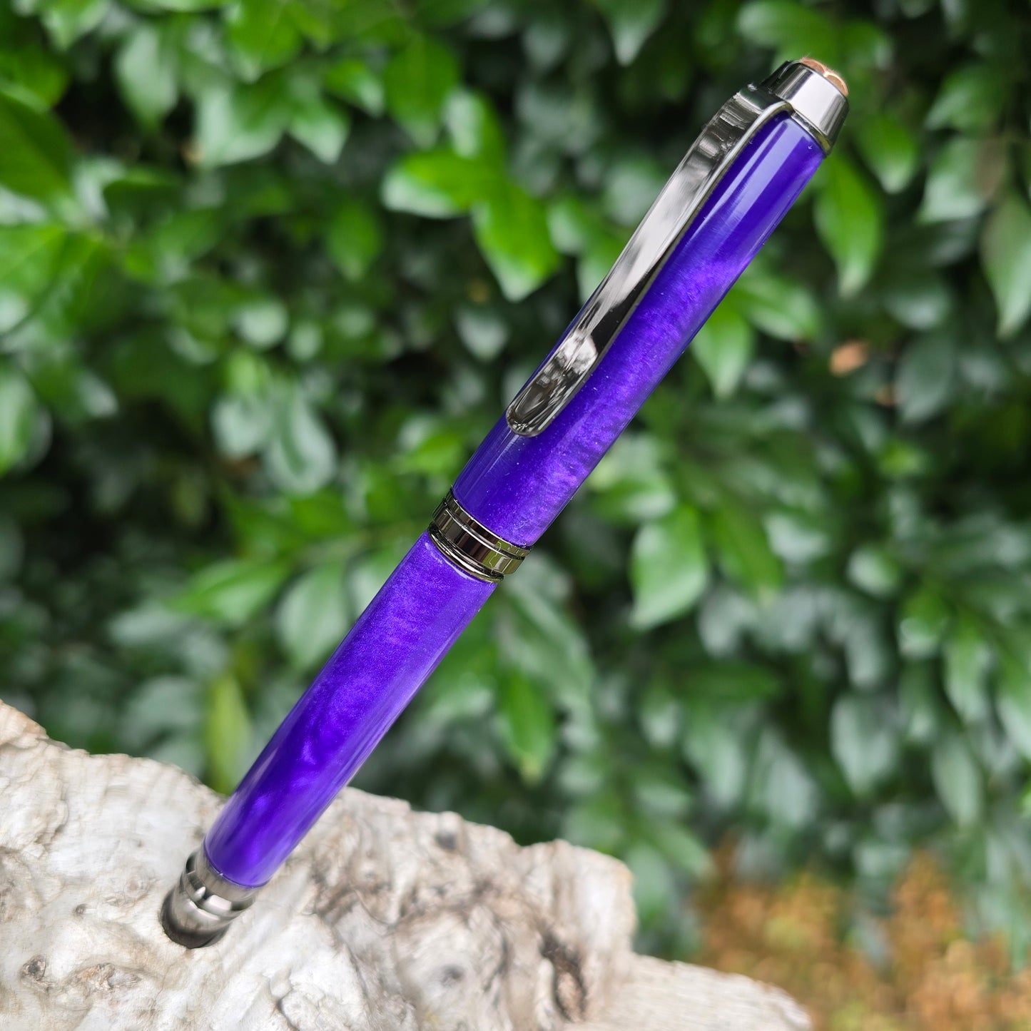 Purple Epoxy Resin Cohiba Twist Style Pen with Etched Metal Trim