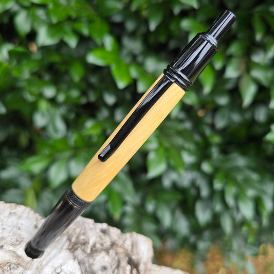 Huon Pine Sierra Click Style Pen with Black Trim
