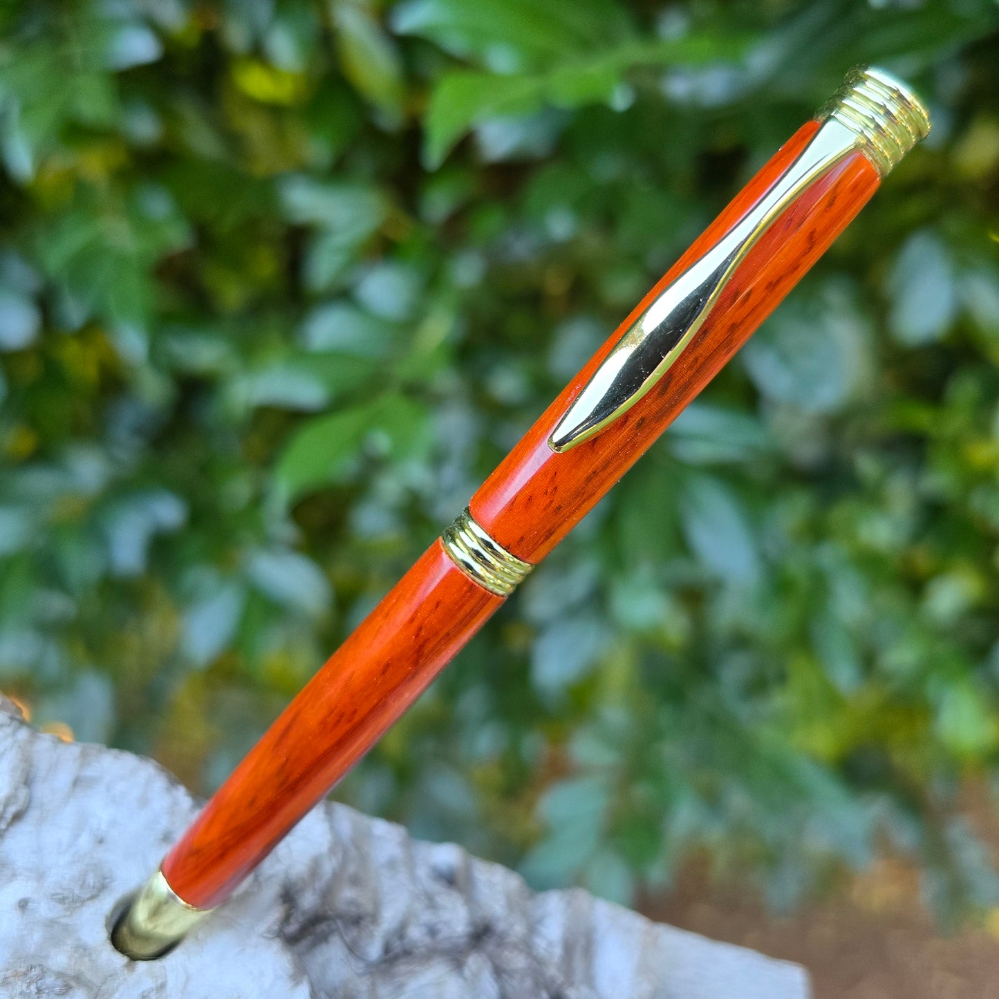 African Padauk Elegant Slim Twist Style Pen with Gold Trim