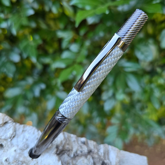 Carbon Fiber Twisted Sierra Pen with Etched Metal Trim