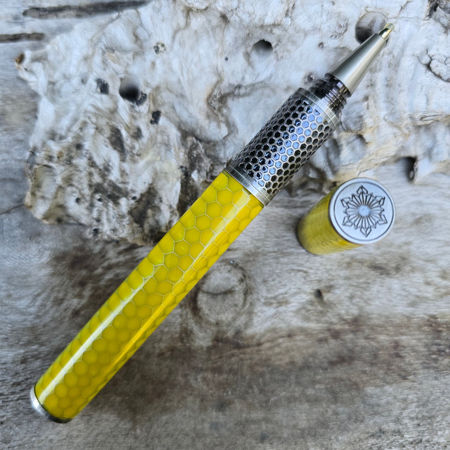 Aluminium Honeycomb Celestial Hive Rollerball Pen with Pewter Trim