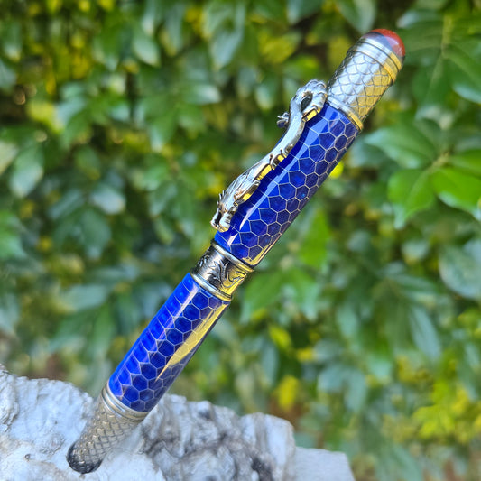 Aluminium Honeycomb Dragon Scale Yingloong Dragon Twist Style Pen with Antique Pewter Trim