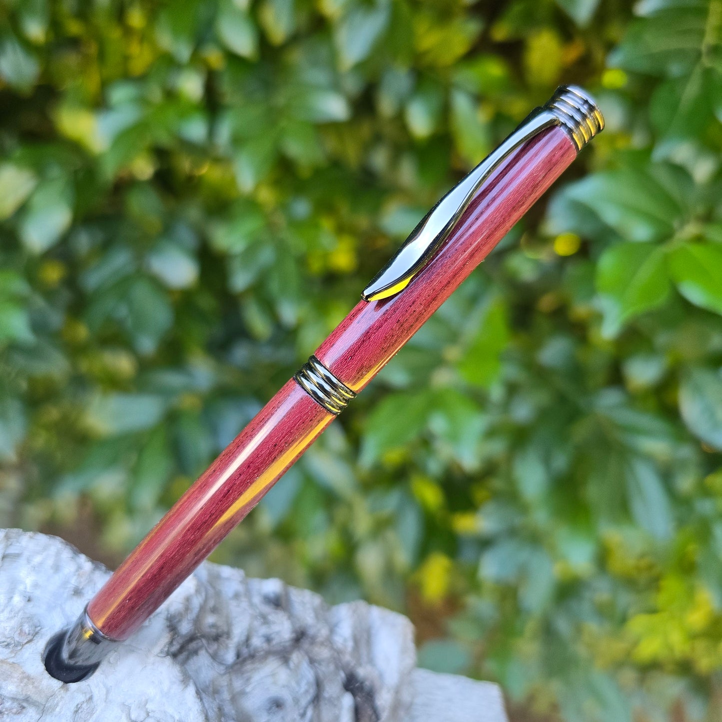 Purple Heart Elegant Slim Twist Style Pen with Etched Metal Trim