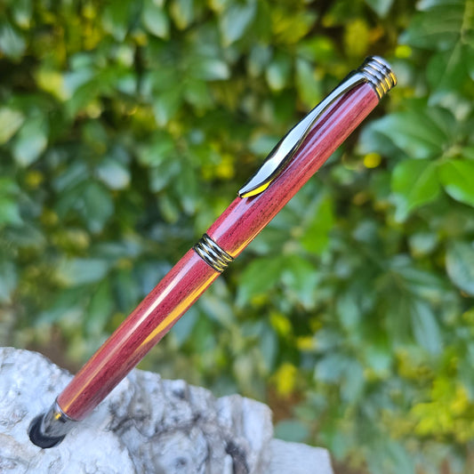 Purple Heart Elegant Slim Twist Style Pen with Etched Metal Trim