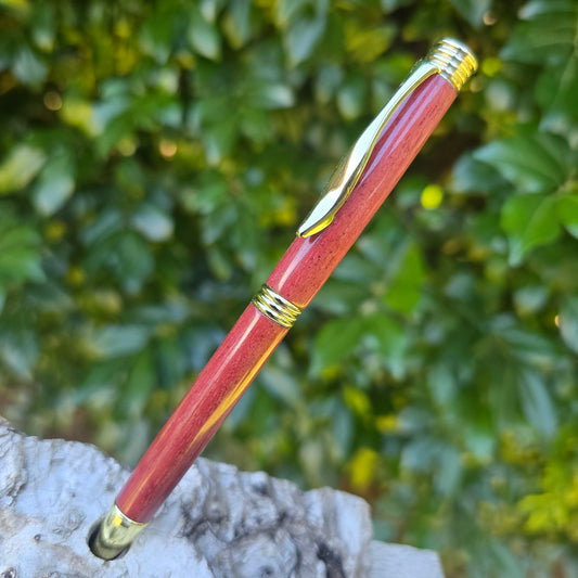 Purple Heart Elegant Slim Twist Style Pen with Gold Trim