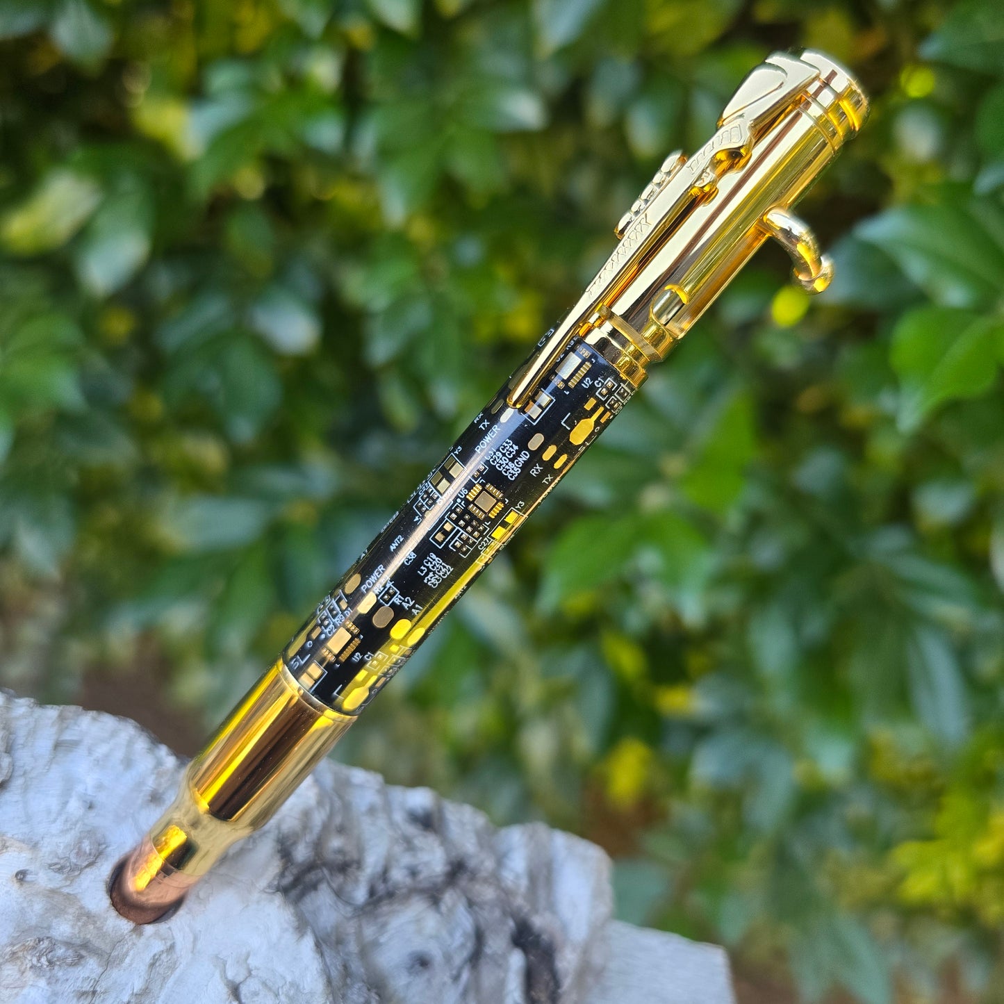 Black Computer Circuit Board Ned Kelly Style Pen with Gold Trim
