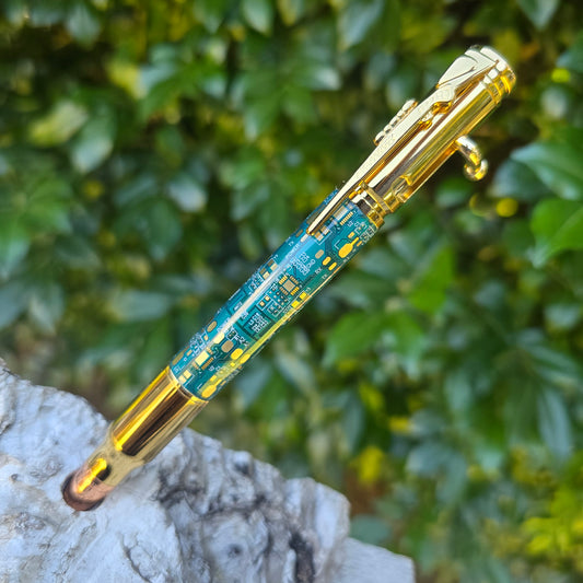 Computer Circuit Board Ned Kelly Style Pen with Gold Trim