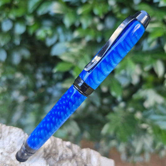 Blue Dragon Scale Cuban Twist Style Pen with Black Trim