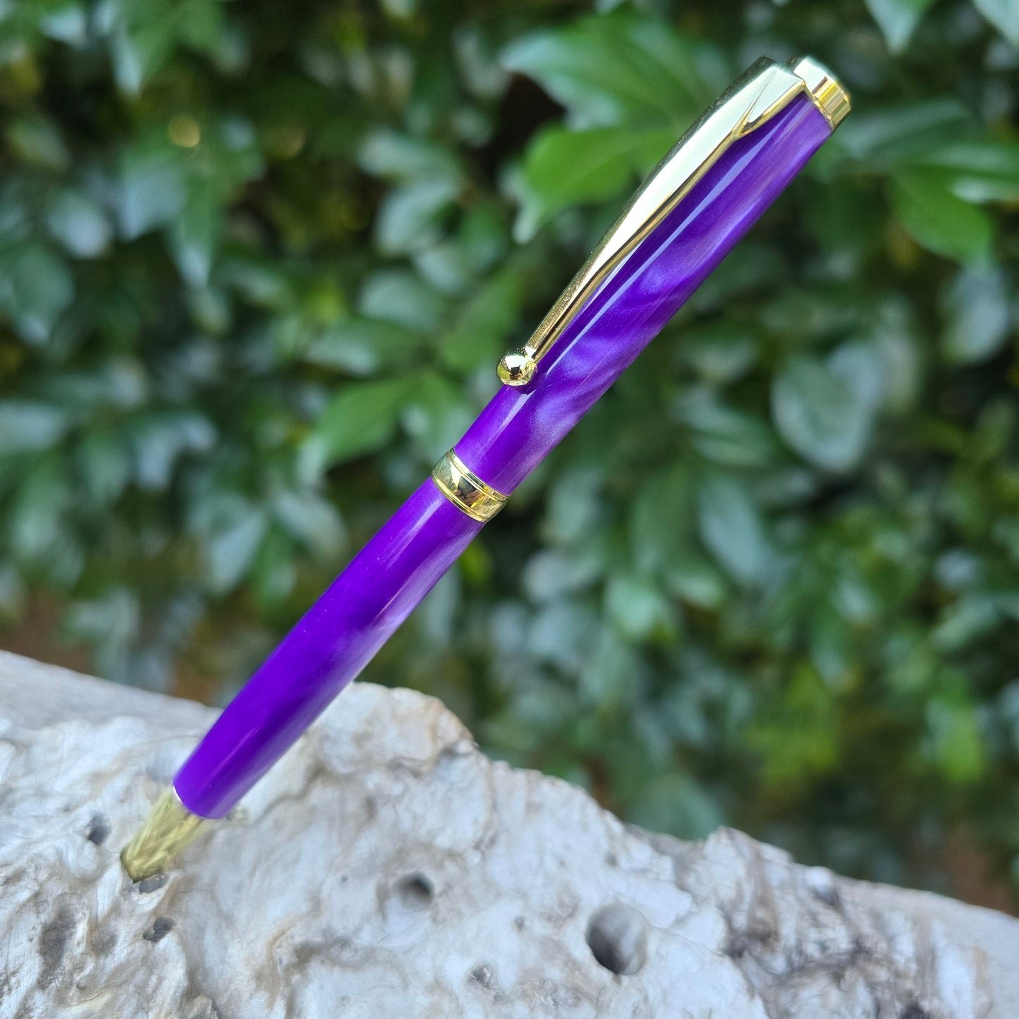 Purple Acrylic Slimline Pen with Gold Trim