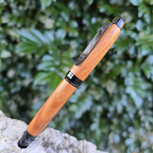Tasmanian Blackwood Cuban Twist Style Pen with Black Trim and Natural Wax Finish
