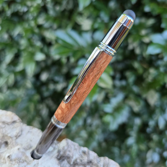 Silky Oak Sierra Twist Pen with Black/Silver Trim and Stylus