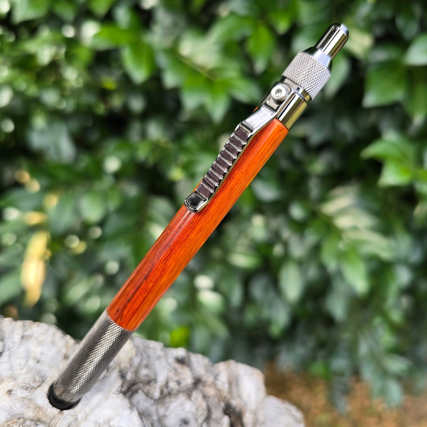 African Padauk Anvil Click Style Pen with Etched Metal Trim
