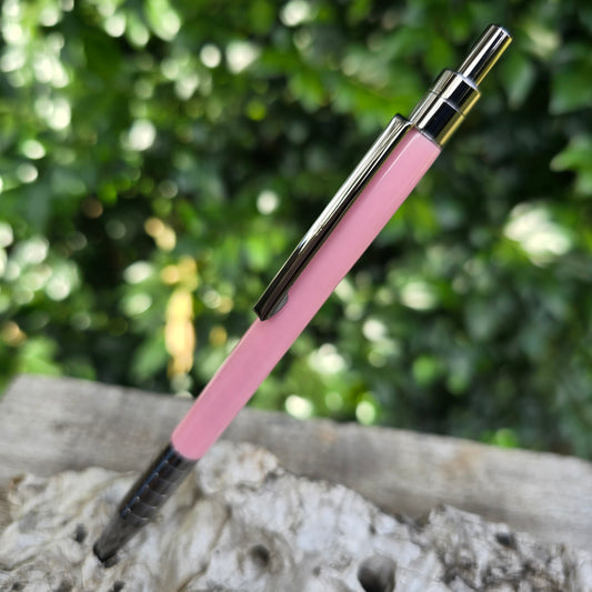 Pink Acrylic Resin Slender Click Style Pen with Etched Metal Trim