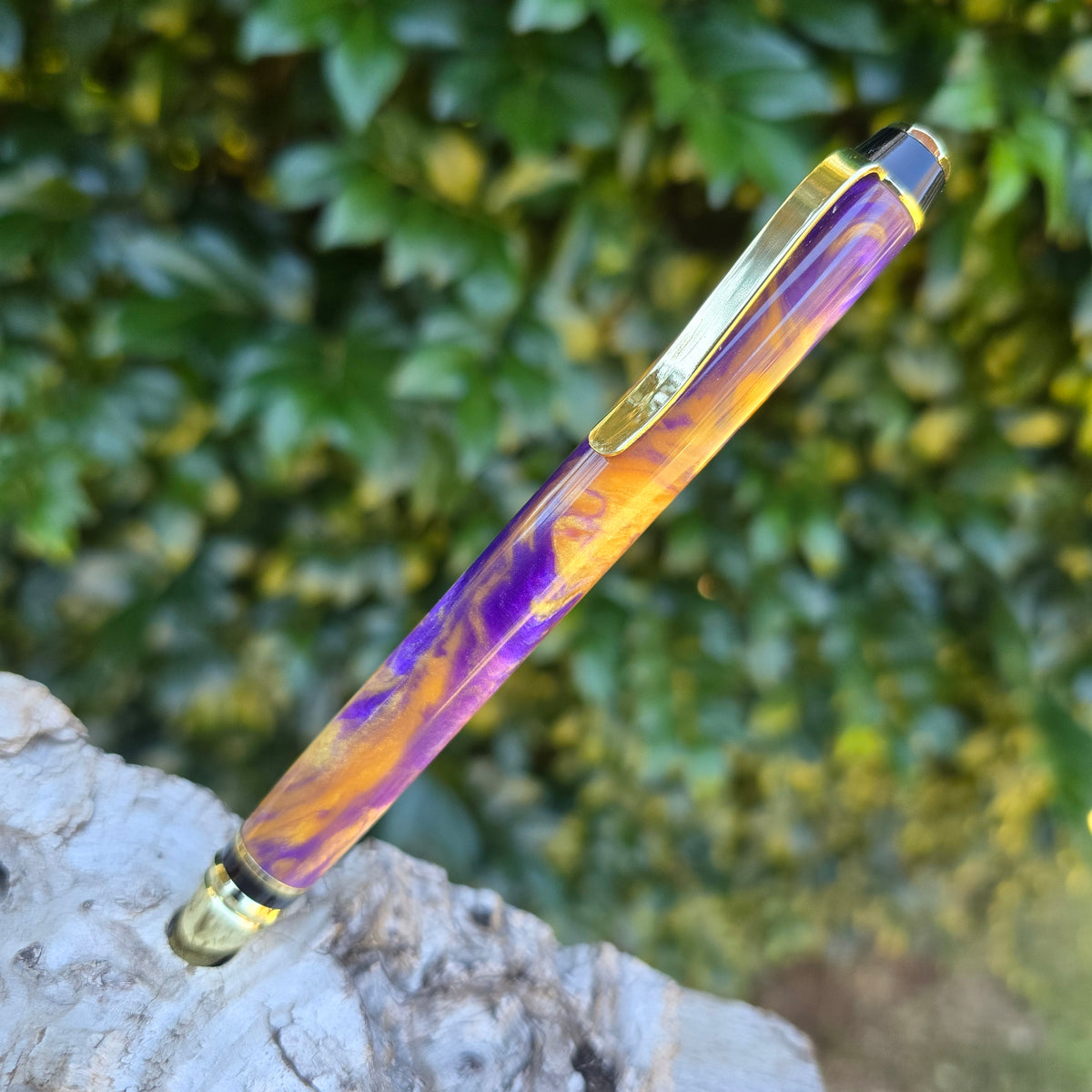 Epoxy Resin Havana Twist Style Pen with Gold Trim