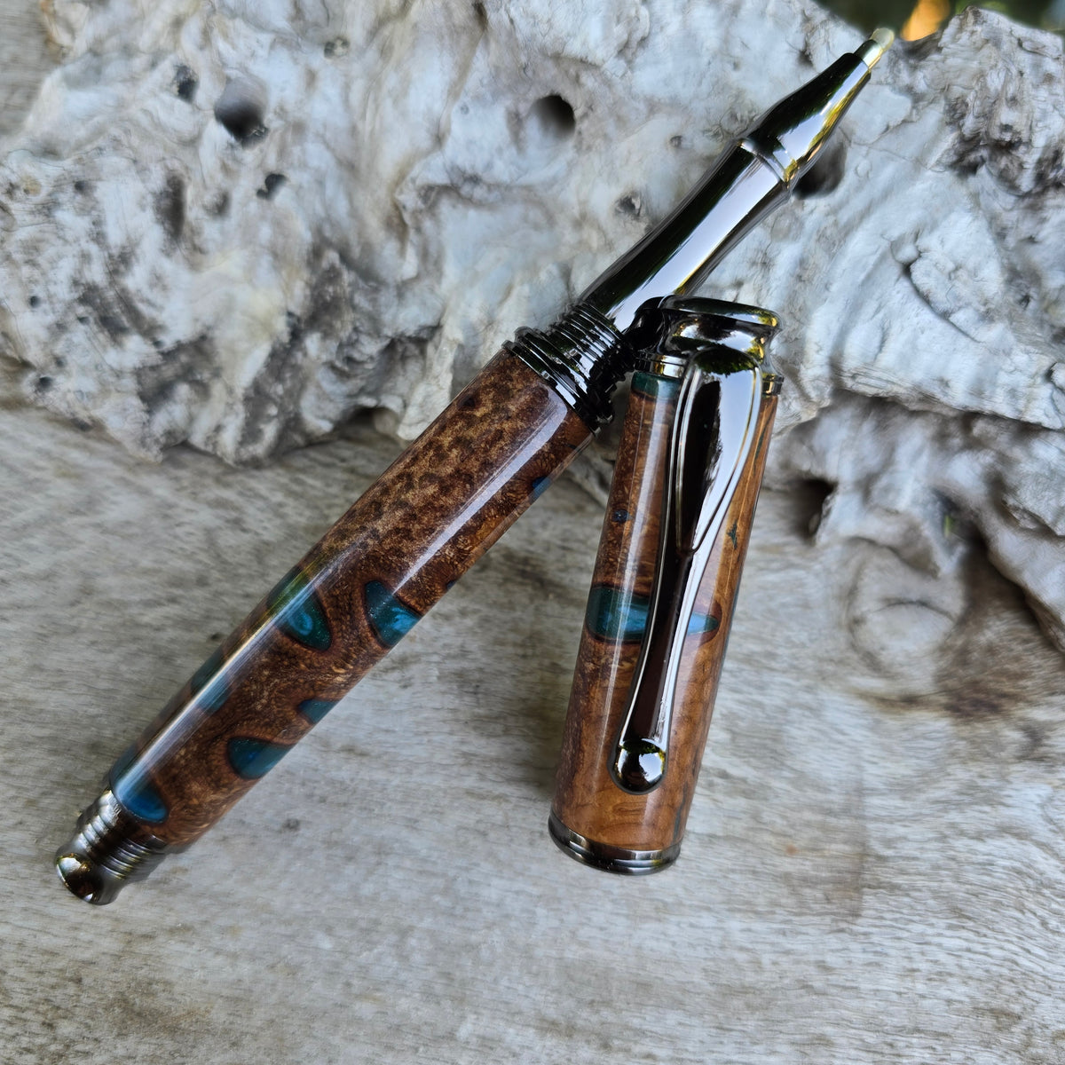 Banksia Pod Stromberg Rollerball OR Fountain Pen with Etched Metal Trim