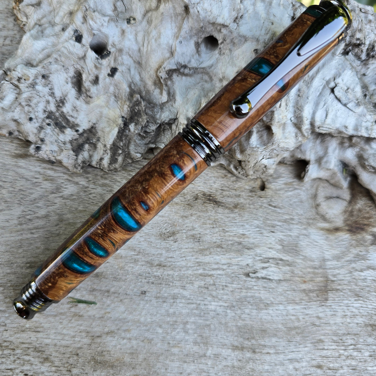 Banksia Pod Stromberg Rollerball OR Fountain Pen with Etched Metal Trim