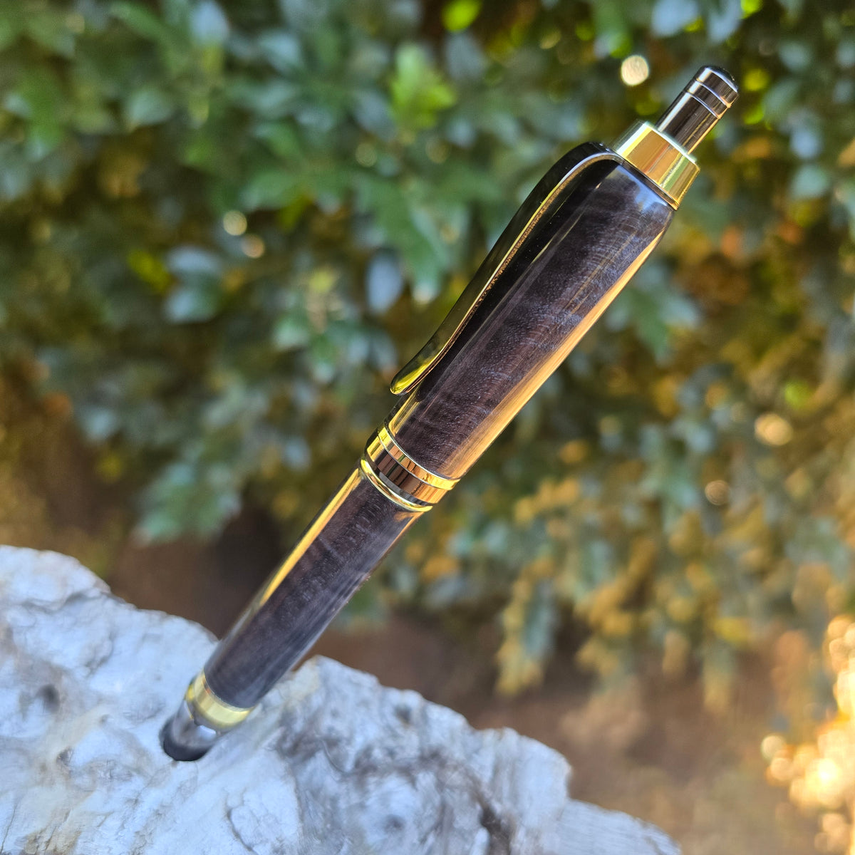 Dyed Timber Cuban Click Style Pen with Etched Metal/Gold Trim