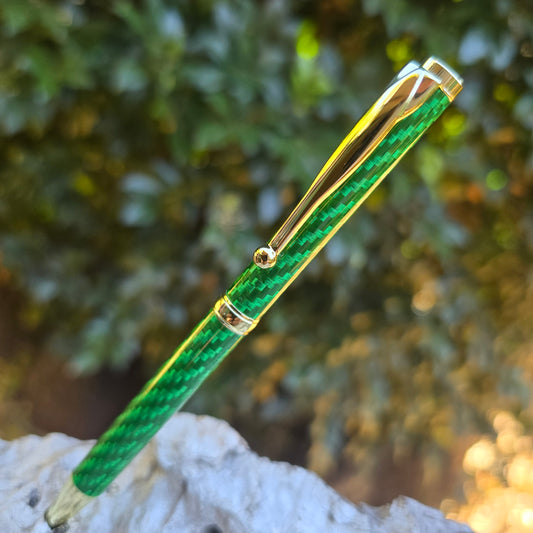 Carbon Fiber Slimline Twist Style Pen with Gold Trim