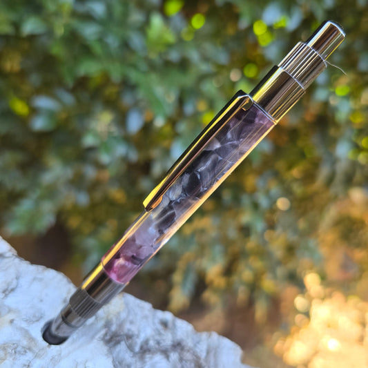Ice Crush Acrylic Resin Axel Click Style Pen with Etched Metal Trim