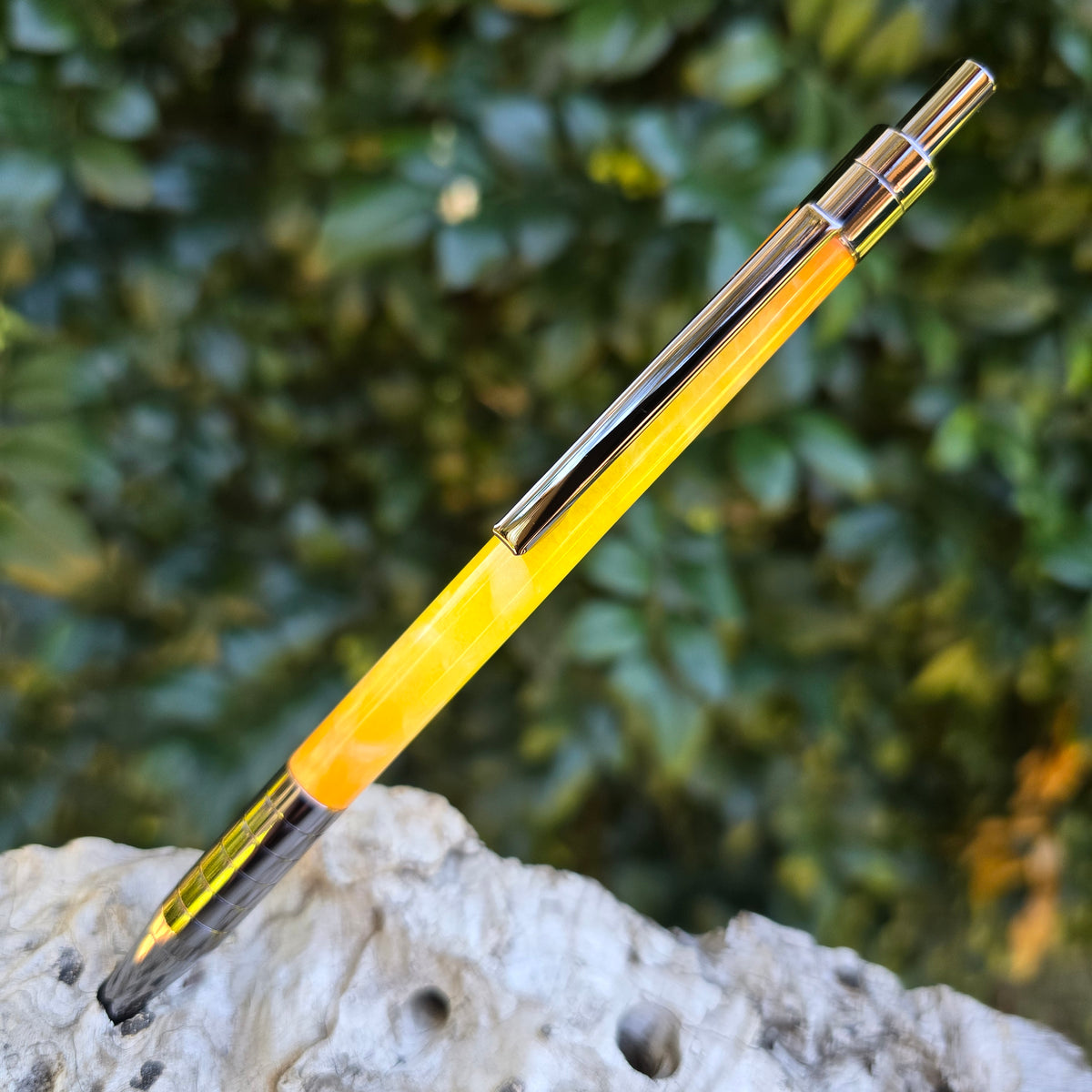Ice Crush Acrylic Resin Slender Click Pen with Etched Metal Trim